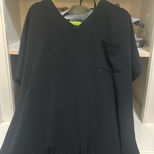Short Sleeve Black Dress With Pockets